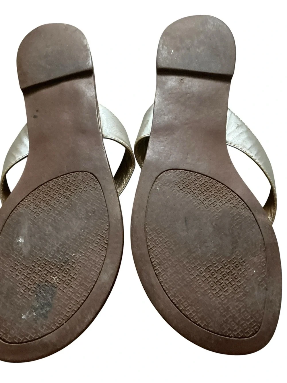 Tory Burch Thora thong sandals metallic leather strap gold logo size 8